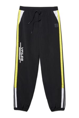 FILA Ellette Wind Pants Black / Yellow / White,Womens Clothing | CA.SOFRGQ402